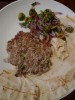 Tuna Patties with Green Olive Salad, Hummous and Flatbread